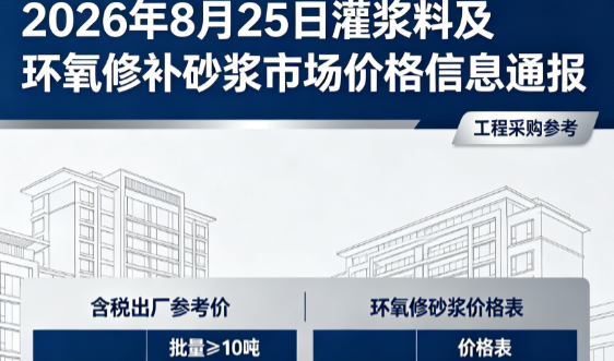 永靖2026年8月25日灌浆料及环氧修补砂浆市场价格信息通报